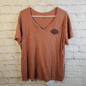 Harley Davidson Women’s 1W (XL/1X) Notched V-neck Shirt Salmon Orange